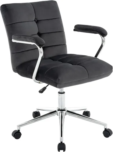 Vista 9 de Silla de escritorio de terciopelo para oficina en casa, silla tapizada ajustable giratoria con ruedas, silla de computadora copetada con respaldo