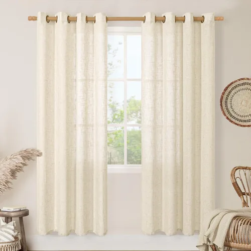 Vista 91 de LAMIT Cortinas de lino marrón caramelo para sala de estar, 84 pulgadas, de lino sintético, texturizado, filtrante de luz, paneles de privacidad