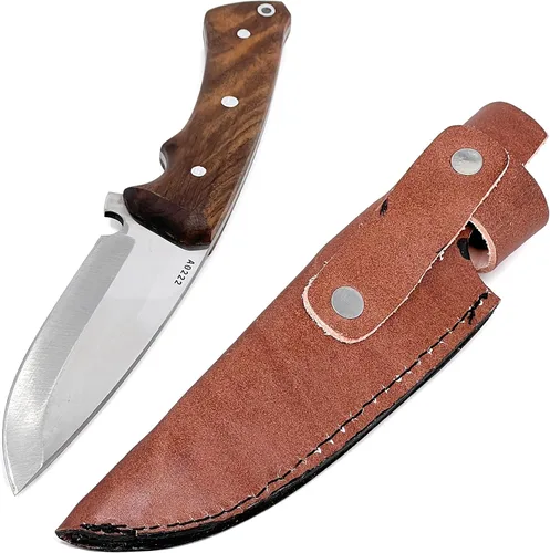 Vista 3 de Cuchillo Bushcraft hecho a mano con hoja de acero alemán 4116 inoxidable de 4-1/2 pulgadas, funda de cuero auténtico, mango de nogal de espiga