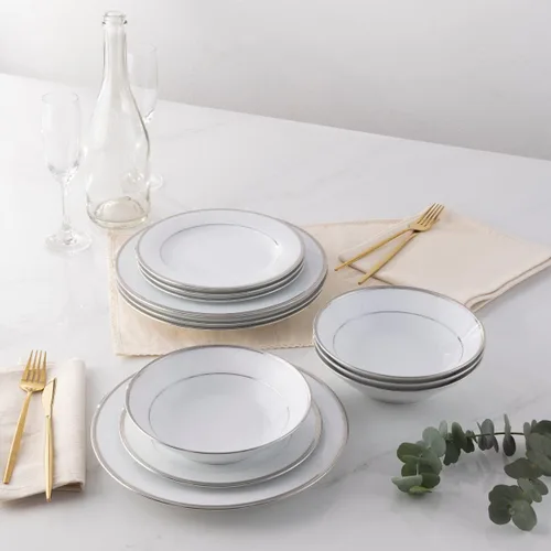 Vista 3 de Noritake Regina Platinum - Juego de 12 piezas, servicio para 4 pulgadas, color blanco