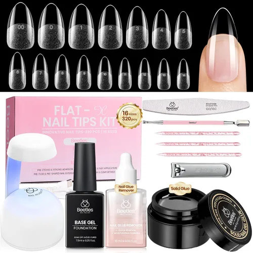 Vista 9 de Beetles - Kit de uñas de gel FlatX, almendra corta, 320 puntas de uñas de 16 tamaños, con pegamento sólido de uñas de 0.5 onzas, removedor