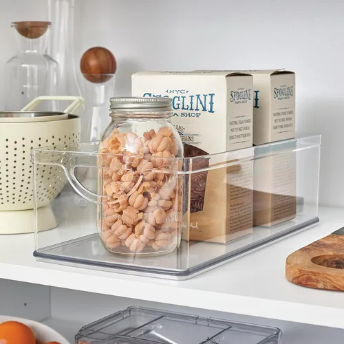 Vista 8 de iDesign Contenedor de Almacenamiento Apilable de Plástico Transparente Extra Largo, Organizador para Armario de Cocina o Despensa Organizador