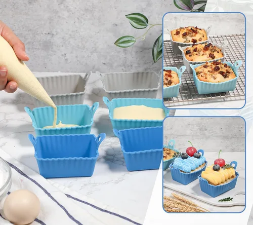 Vista 5 de Koluti Paquete de 12 tazas de silicona antiadherentes para magdalenas, moldes reutilizables para cupcakes con doble asa, libres de BPA, mini