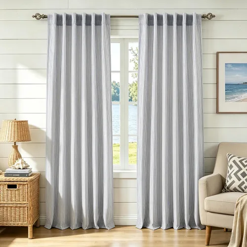 Vista 26 de DriftAway Cortinas de lino 100% opacas a rayas, de doble capa, 96 pulgadas de largo, para sala de estar, dormitorio, hilo teñido, con aislamiento
