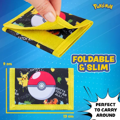 Vista 7 de Pokemon - Cartera triple plegable para niños con compartimento para monedas con cremallera y bolsillo transparente para identificación