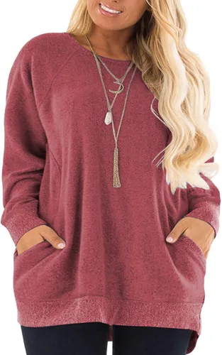 Vista 17 de DOLNINE Sudaderas de talla grande para mujer, con bloques de color, manga larga, con bolsillo 01_ negro
