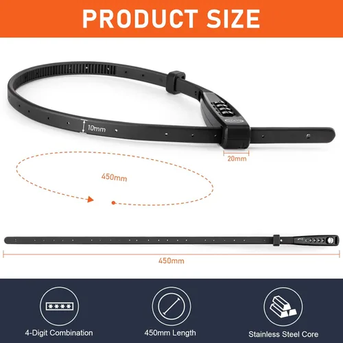 Vista 3 de CXWXC Cerradura de amarre con cremallera, 4 dígitos para casco de bicicleta, motocicleta, patineta, esquís, snowboard, cochecito y gabinete, ideal