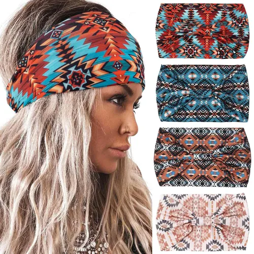 Vista 15 de Acenail Diademas anchas para mujer, turbante bohemio, diadema anudada, floral, elástica, antideslizante, para entrenamiento, yoga, bufandas