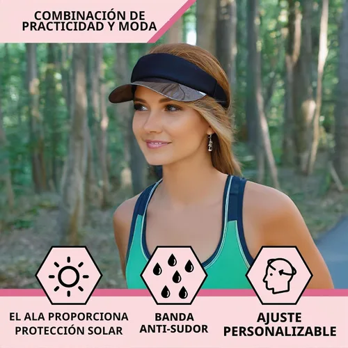 Vista 4 de Funky Junque Viseras solares para mujer, protección UV, ala holográfica, UPF 50, ajustable, golf, tenis, pickleball playa, verano Negro