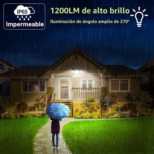 Vista 2 de intelamp Luces solares para exteriores, sensor de movimiento de 6000mAh con sensores duales, luces solares impermeables de inundación de 270°