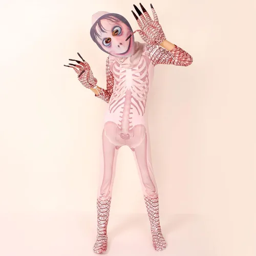 Vista 2 de Disfraz de Momo para niños máscara de diablo de terror para niños juegos de desafío aterrador disfraz malvado fiesta de cosplay espeluznante