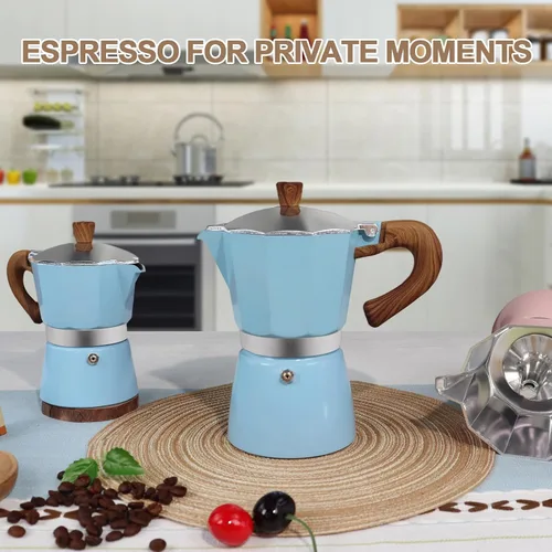 Vista 8 de Cafetera de aluminio con 3 tazas de 150ml (5.1 fl oz) Moka Pot Express, cafetera de café expreso para estufa, colorida cafetera italiana