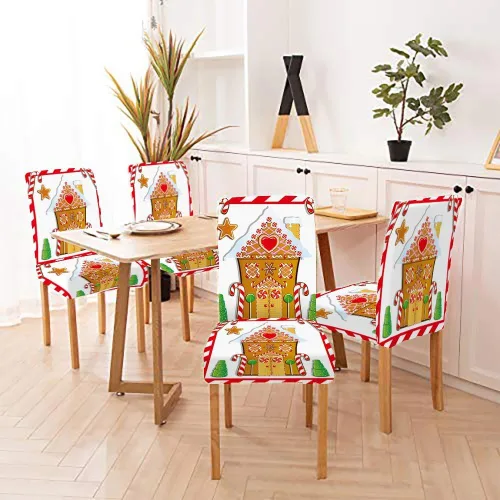 Vista 246 de CAPSCEOLL Christmas Dining Chair Covers,Snowflakes Festive Winter Pattern Stretch Chair Covers for Dining Room Set of 2 Washable Spandex Parson