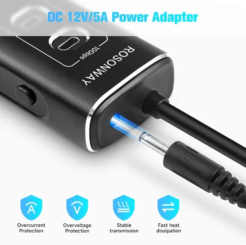 Vista 6 de Rosonway Hub USB 3.2/USB C alimentado de 10 puertos de 60 W con puertos USB-3.2 de 3 x 10 Gbps (2C + 1A), 4 puertos de datos USB 3.0, 1 USB-C PD y 2