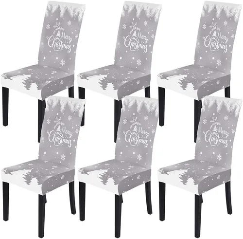 Vista 19 de XMNTG Juego de 6 fundas elásticas para sillas de comedor de Navidad, fundas para sillas Parsons, campanas de lazo, estampadas, extraíbles