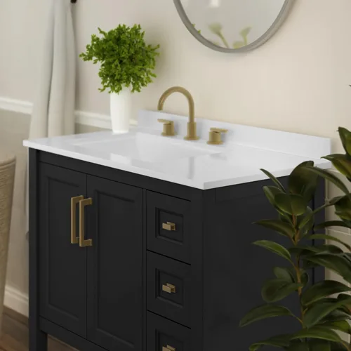 Vista 2 de Flash Furniture Vega - Tocador de baño con lavabo de 36 pulgadas, armario de almacenamiento con puertas de cierre suave, estante abierto y 3