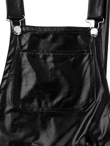 Vista 5 de Overol corto metálico brillante para hombre, con correas ajustables, enterizo de una pieza para fiesta, vestido elegante para club