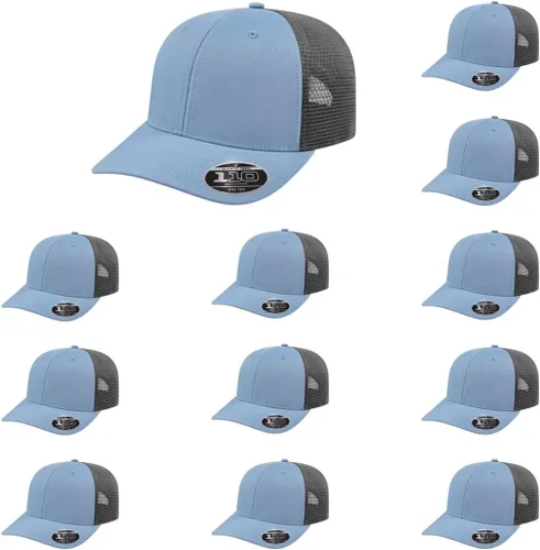 Vista 48 de Cap America i8502 Flexfit 110 Premium - Gorra de camionero de perfil medio con 6 paneles de malla trasera con protección UV y cierre ajustable