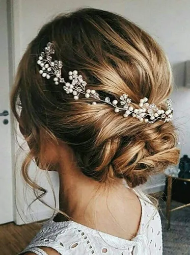 Vista 8 de Aimimier Diadema de pelo de novia con perlas de imitación y cristal, para novia, dama de honor, fiesta de graduación, festival, joyería