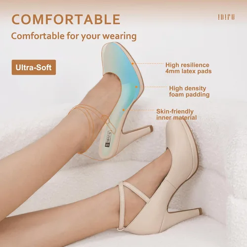 Vista 3 de IDIFU - Tacones altos de plataforma Tracy para mujeres, zapatos de punta cerrada, zapatos con tiras cruzadas al tobillo para el trabajo, uso