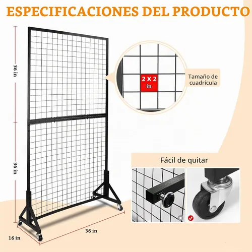 Vista 3 de NectaCol Paquete de 1 estante de exhibición de panel de rejilla doble de 3 x 6 pies con base en T resistente, soporte de exhibición de paneles