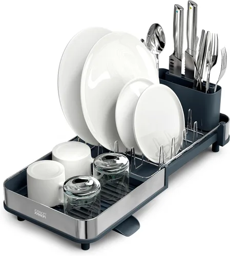 Vista 13 de Joseph Joseph Escurridor extensible de platos con dos piezas, acero inoxidable, antiarañazos, escurridor de utensilios móvil y boquilla de drenaje