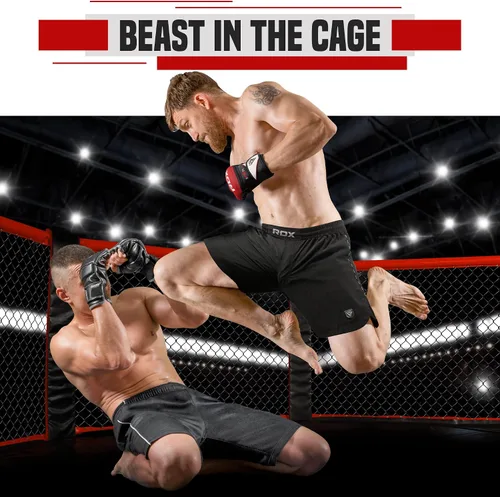Vista 3 de RDX Pantalones cortos de MMA para entrenamiento y kickboxing Pantalones cortos de lucha para artes marciales, pelea de jaulas, Muay Thai, BJJ