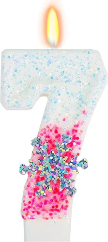 Vista 17 de Velas de cumpleaños con temática de nieve, suministros de fiesta de cumpleaños de invierno, decoración de pastel número 0 de 2.76 pulgadas (número 0)