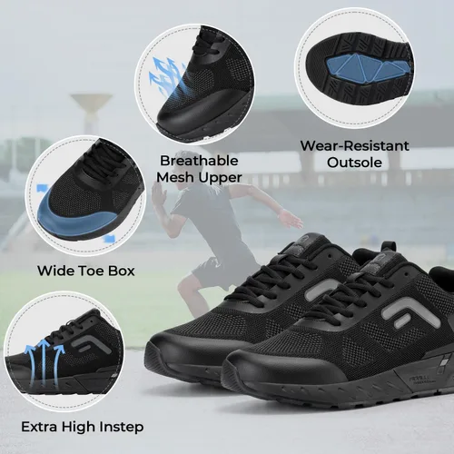 Vista 2 de FitVille Zapatos extra anchos para hombre para caminar todo el día, zapatos deportivos anchos para pies planos, ajuste de arco, alivio del dolor