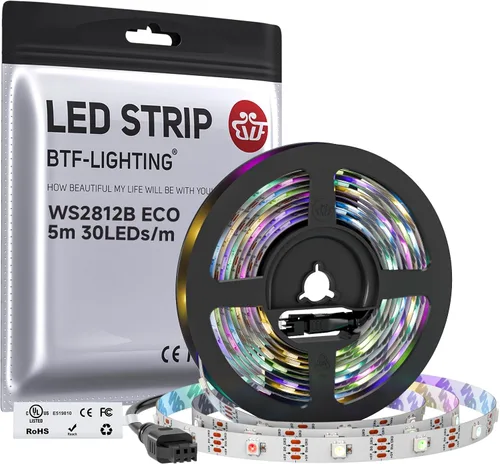 Vista 11 de BTF-LIGHTING WS2812B Tira LED RGB ECO, efectos de persecución 5050SMD direccionables individualmente, 3.3 pies, 60 píxeles/m, color de ensueño Negro