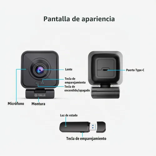 Vista 5 de TOALLIN Cámara web inalámbrica HD 1080P para PC, micrófono con cancelación de ruido incorporado, cámara de computadora inalámbrica