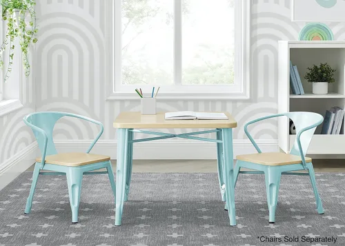 Vista 4 de Delta Children Mesa de juego infantil Bistro - Ideal para manualidades, hora de la merienda, educación en casa, tareas y más, Metal Aqua/Abedul