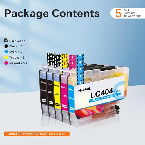 Vista 6 de LC404 Paquete de 5 cartuchos de tinta compatibles de alto rendimiento para Brother LC 404 LC-404 LC404BK para usar con MFC-J1205W MFC-J1215W