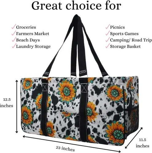 Vista 375 de NGIL Bolsa de comestibles reutilizable extra grande plegable de gran tamaño para comestibles, almacenamiento, picnic, playa, Estampado