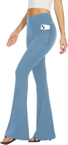 Vista 99 de TNNZEET Leggings acampanados negros para mujer, pantalones de yoga cruzados con bolsillos, corte de bota, leggings acampanados