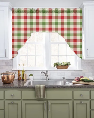Vista 2 de Cortinas de cocina con festón de Navidad, cenefa con bolsillo para barra, paneles de cortina para dormitorio, sala de estar, baño, cafetería