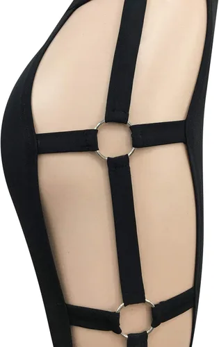 Vista 4 de Zoctuo - Overol sexy para mujer, sin mangas, con cuello halter, para fiesta, club, conjunto de 2 piezas, tiro alto, pantalones huecos
