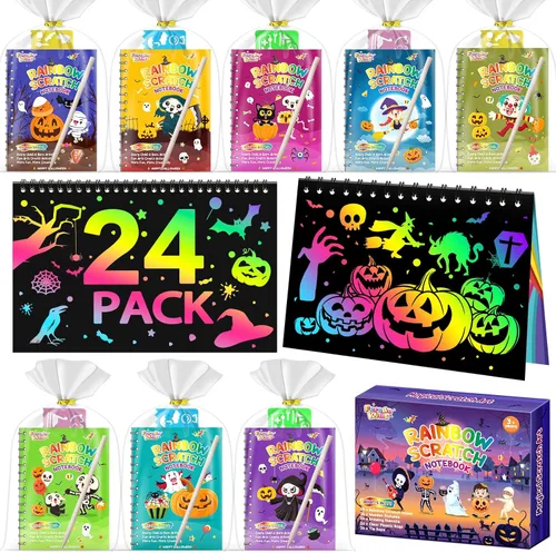 Vista 20 de Recuerdos de fiesta para niños: paquete de 4 cuadernos de arte de rascar arcoíris para estudiantes, regalos a granel para aula para niñas y niños