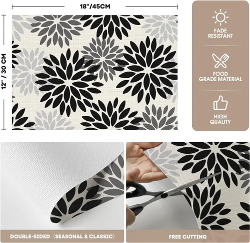Vista 6 de Artoid Mode - Juego de 4 manteles individuales de vinilo con diseño floral, resistentes al calor, lavables, antideslizantes, de PVC, para decoración
