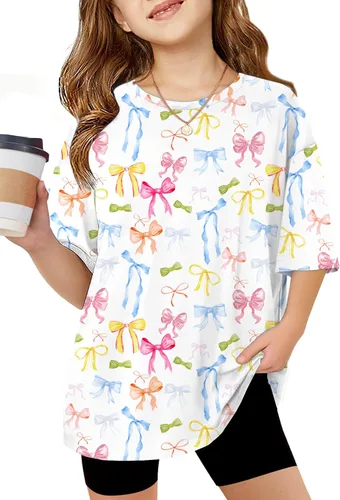 Vista 11 de Arshiner Camisetas de gran tamaño para niñas, camisetas básicas suaves y casuales de verano Negro