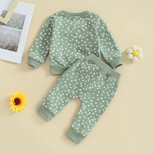 Vista 3 de Ropa para bebé recién nacida, atuendo de margaritas, camiseta de manga larga, pantalones, ropa de otoño e invierno