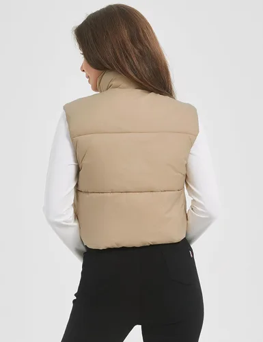 Vista 4 de Kissonic Chaleco acolchado de invierno para mujer, sin mangas, acolchado, ligero, con bolsillos