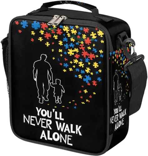 Vista 38 de Pardick Divertida bolsa de almuerzo aislada con calavera de fuego para adolescentes y niños, lonchera portátil reutilizable con correa