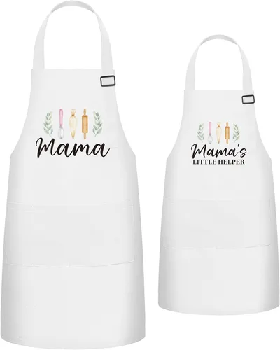 Vista 18 de R HORSE Juego de 2 delantales a juego para adultos y niños Papá y yo, delantal de cocina ajustable con 2 bolsillos para padres e hijos, regalo a