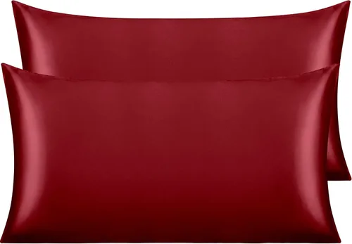 Vista 113 de NTBAY Paquete de 2 fundas de almohada estándar de satén para cabello y piel, lujosas y sedosas fundas de almohada con cierre de sobre, 20 x 26
