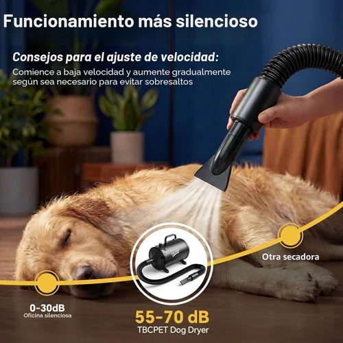 Vista 7 de Secador de pelo para perros de alta velocidad 5.2HP/3800W, temperatura ajustable continua, secadora de pelo para perros, secador de pelo