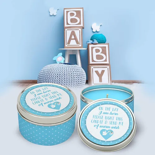 Vista 7 de Majestic Zen Juego de regalo de velas para baby shower, paquete de 9 velas de cera de soja perfumadas neutrales, aroma a polvo fresco para bebé, 30