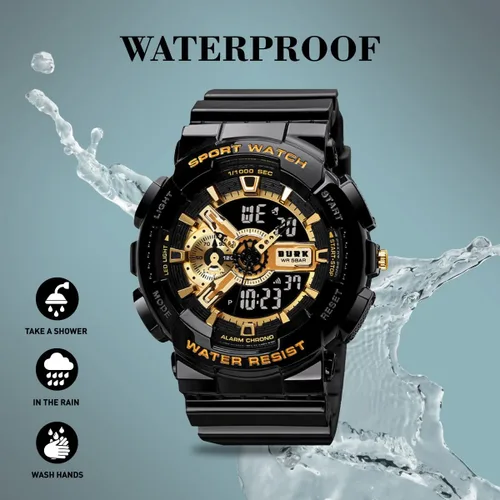 Vista 2 de Reloj de pulsera militar 1688 para hombre, resistente a los golpes, pantalla LED digital de doble tiempo