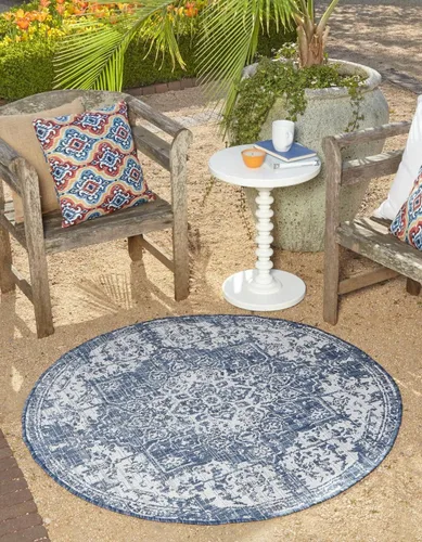 Vista 20 de Unique Loom Jill Zarin Jill Zarin Outdoor Collection - Alfombra Dubái (3 pies 3 pulgadas, redonda, rosa y aguamarina/azul claro)