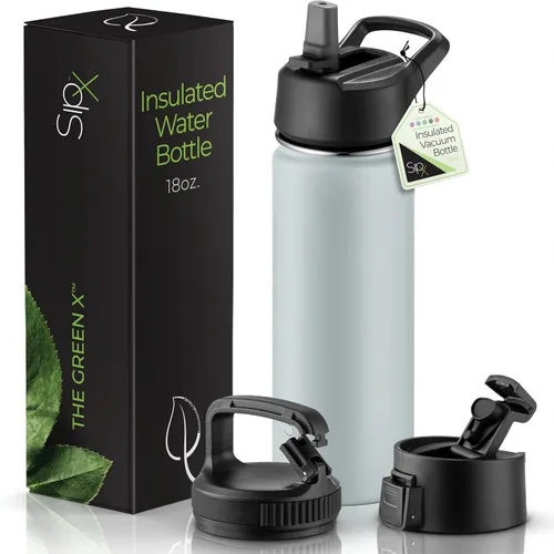Vista 45 de SIPX™ Botella de Agua Aislada de 18 oz con 3 Tapas – Acero Inoxidable a Prueba de Fugas, Triple Aislamiento – Frío 24 Horas/Caliente 12 Horas